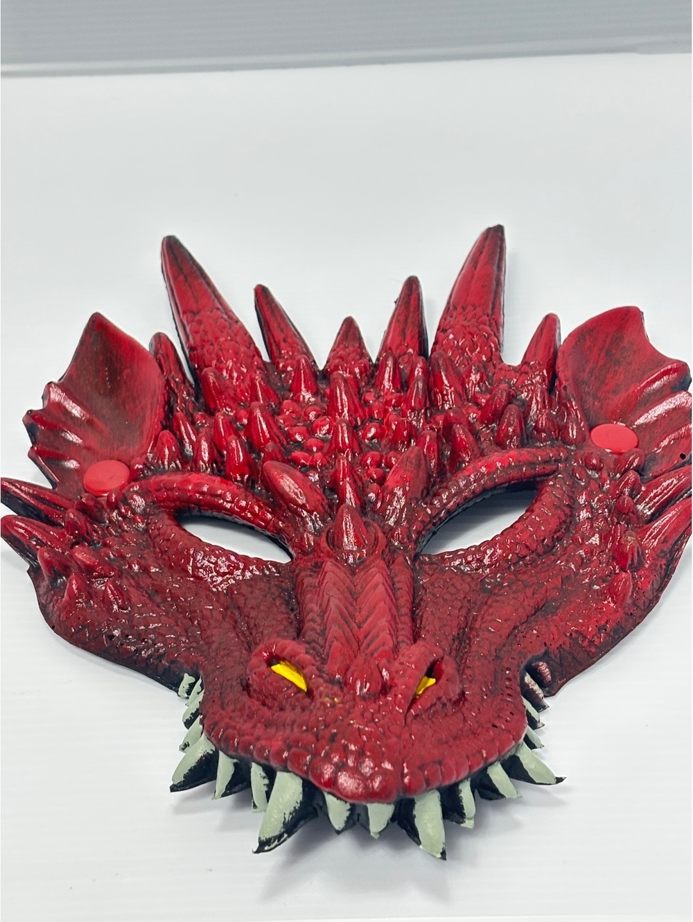 Red Dragon Face Mask with Spikes and Yellow Eyes - Costume Accessory